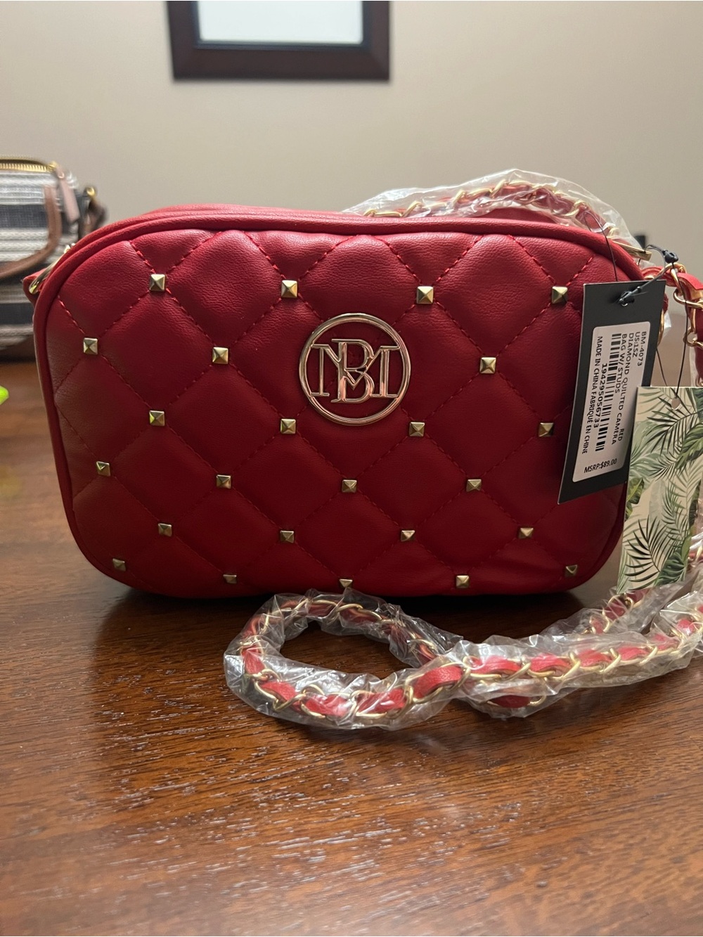 NWT Badgley Mischka Red Quilted Crossbody with Gold Hardware MSRP $89